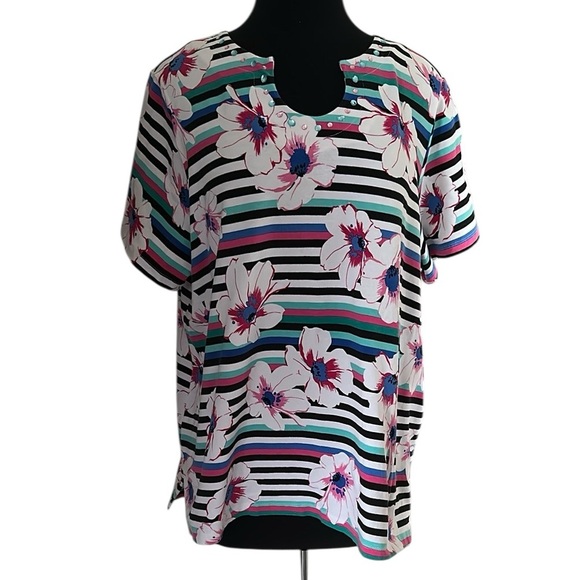 Alfred Dunner Black and White floral Short Sleeve Blouse size 2x - Picture 1 of 7